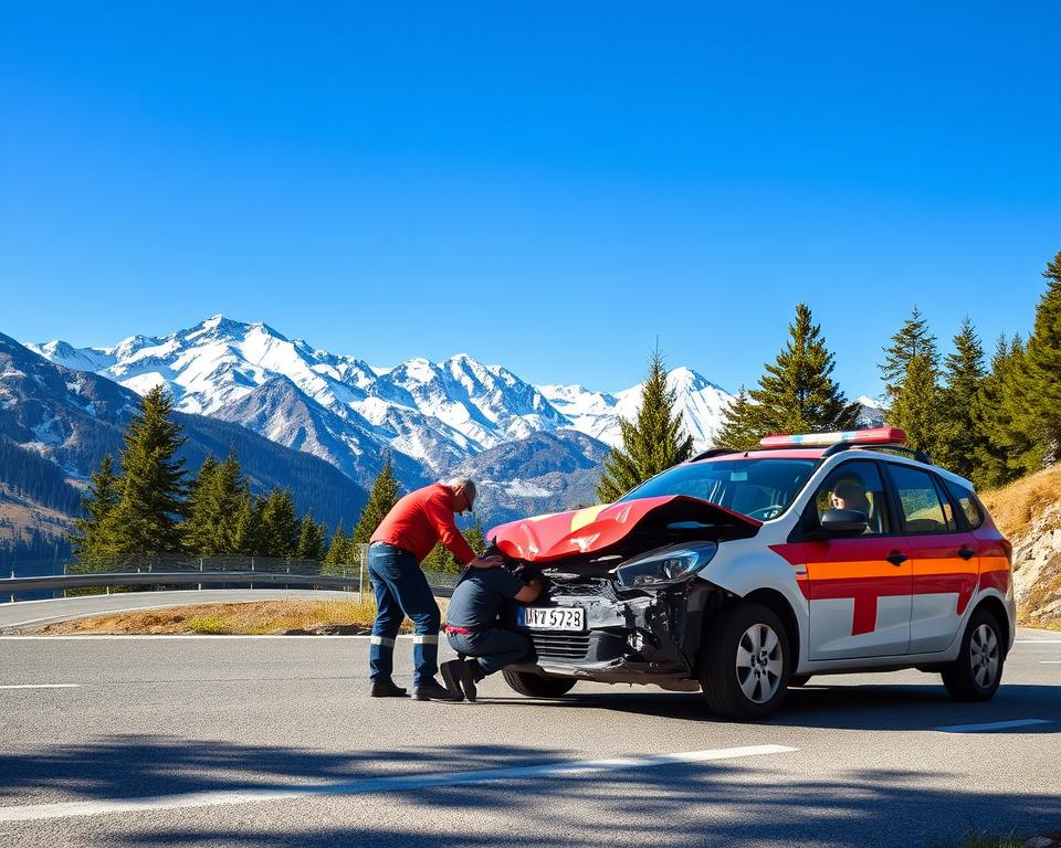 Verkehrsunfall in den Alpen Erste Hilfe