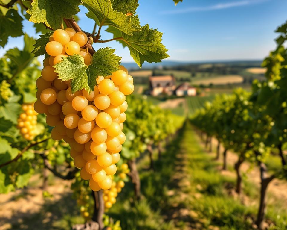 Chardonnay Trauben in Chablis Weinberg